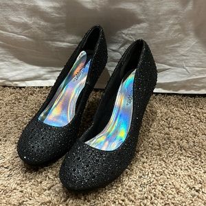 black sparkly high heels